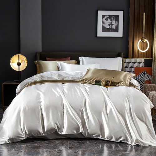 Freyamy Satin Bettwäsche 200x220cm 3teilig Weiß Unifarben Seidig Glatt Luxus Bettwaren-Sets Uni Seide Glänzend Sommerbettwäsche Kühlender Bettbezug mit Reißverschluss und 2 Kissenbezug 80x80cm Freyamy Satin Bettwäsche 200x220cm 3teilig Weiß Unifarben Seidig Glatt Luxus Bettwaren-Sets Uni Seide Glänzend Sommerbettwäsche Kühlender Bettbezug mit Reißverschluss und 2 Kissenbezug 80x80cm