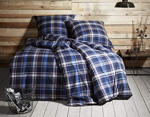 Bettwaesche-mit-Stil Klassische Karo Feinflanell Bettwäsche blau weiß 135x200 + 80x80