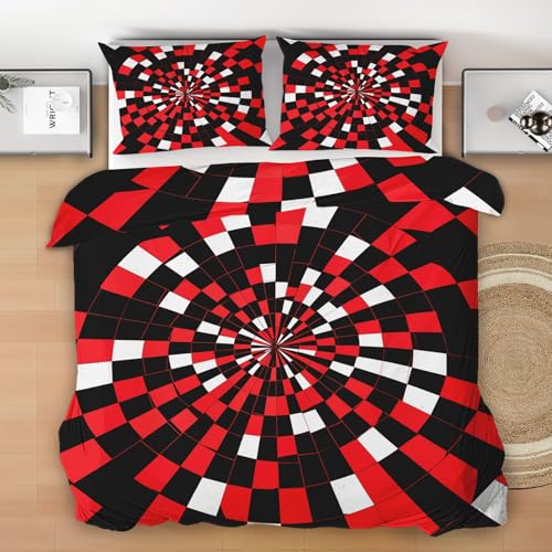 Generisch Rot Schwarz Kariert Bettwäsche Set, Moderne Geometrie Bettbezug Set Wendebettwäsche 200x200 cm, Abstrakte Kunst Mikrofaser 3 Teilig mit 2 Kissenbezügen, Weich Geometrie Mal Bettbezug H150w
