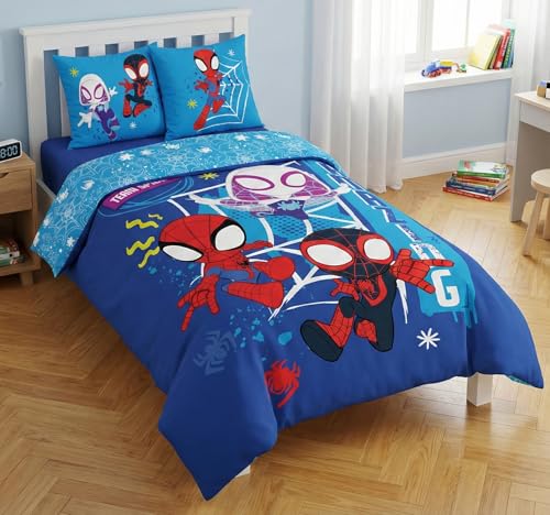 Bettwäsche Spidey und seine außergewöhnlichen Freunde – wendbarer Bettbezug 135 x 200 cm + Kissenbezug 80 x 80 cm – 100 % Baumwolle – Offizielles Marvel Design
