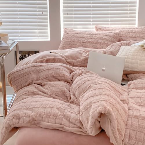 Lanqinglv Plüsch Bettwäsche 220x240 Kunstfell Flauschig Winterbettwäsche Warme Kuschelig Flanell Fleece Cashmere Touch Biber Bettbezug Reißverschluss 2 Kissenbezug 80x80cm