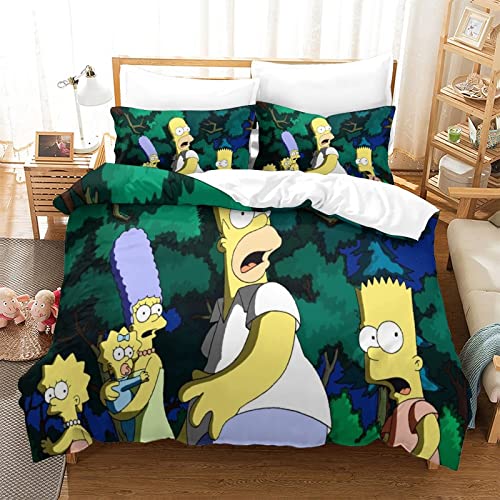 Die Simpsons Bettbezug in Gewaschener Leinenoptik Mit Kissenbezug, Weich Gebürstetes Mikrofaser-Bettwäsche-Se t King?220x240cm?