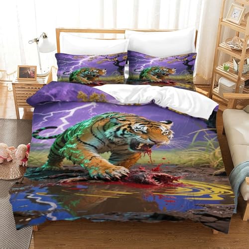 CHUIYUFULAN Tiger Bettbezug Set Bettwäsche-Sets Kinderbettwäsche-Set Reißverschluss Mit Kissenbezug, Betten Set Für Jugendliche Kinder Schlafzimmer Single?140x200cm?