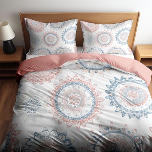 Bettwäsche Pink Koralle Bettbezüge Einfache Sonnenblumen Muster, Bettwäsche-Sets 155 x 220 cm Reißverschluss Weich und Bügelfrei Wende bettwäsche geeignet Schlaf Zimmer