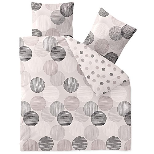 CelinaTex Touchme Biber Bettwäsche 200 x 200 cm 3teilig Baumwolle Bettbezug, Set, Bettgarnitur für Sommer und Winter, ganzjährig, pflegeleicht, Filia Punkte beige weiß grau anthrazit