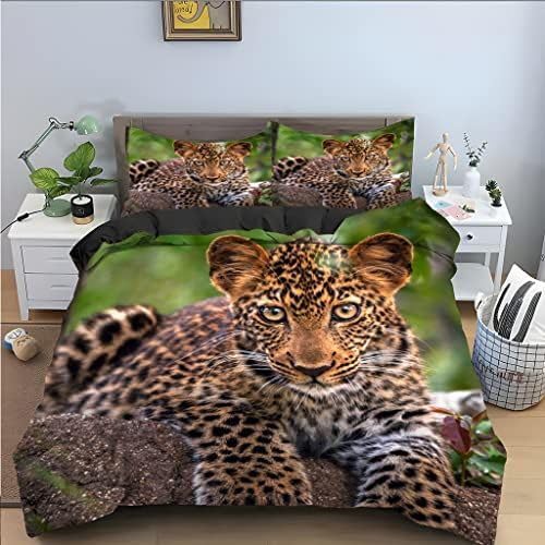 LMMSMGS Bettwäsche 155x220 Leopard Bettwäsche-Sets– Weiches Mikrofaser-Set mit Bettbezug 155x220 + 1 Kissenbezüge 80x80 mit Reißverschluss Eckbinder für Mädchen Jungen