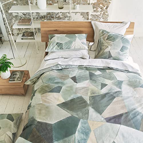 Bettbezug, Bedruckt, aus Perkal, Baumwolle, Geo, modern, Pewter, 200 x 200 cm, Designers Guild