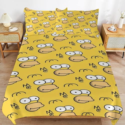 YINGD The Simpsons Bettwäsche-Set, Mikrofaser, 3D-Druck, leicht, 3-teiliges Bettdecken-Set für Kinder, Jungen, Mädchen
