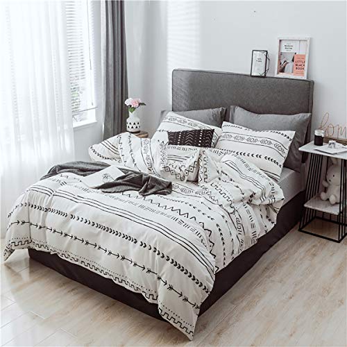 Luofanfei Geometrische Schwarz Weiß 135x200 100% Baumwolle 2 Teilig Jugendliche Bettbezug Streifen Baumwollebettwäsche mit Reißverschluss