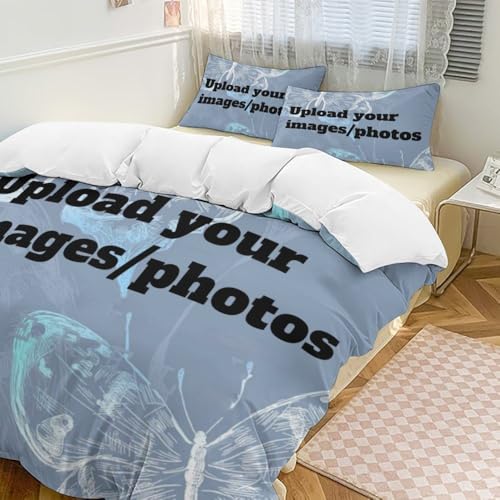 WunM Studio Personalisierter Bettbezug, Individuelles BettwäSche-Set Mit Foto/Text/Logo, DIY-Design, Bettbezug Speziell FüR Freunde, Paare, Baby Geburtstag, Jahrestag,Custom,53 x79 (135cm x 200cm)