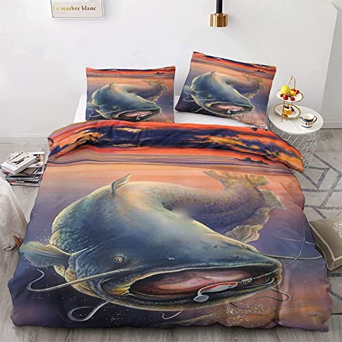 Bettwäsche 135x200 Angeln Bettbezug 135x200 mit Reißverschluss - Warme Flauschige Weiche Allergiker Mikrofaser Bettwäsche + 2 Kopfkissenbezug 80x80 cm(Größe kann geändert Werden)