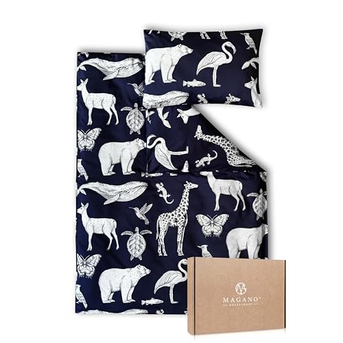 Magano® Kinderbettwäsche 100x135 Blau | Bambus & Baumwolle Satin | 400 TC Luxusqualität | Hypoallergen | Baby Kinder Bettwäsche Junge u. Mädchen | Deckenbezug 100x135 cm + Kissenbezug 40x60 cm