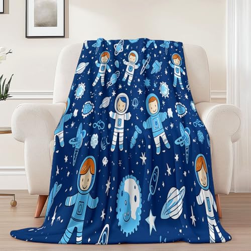 Flauschige Kuscheldecke 100 x 130 cm - Niedlich Cartoon Astronaut Weiche Flanelldecke für Bett Sofa Heimdekoration, Blau Flaumig Wärme Decke für Kinder und Jugendliche