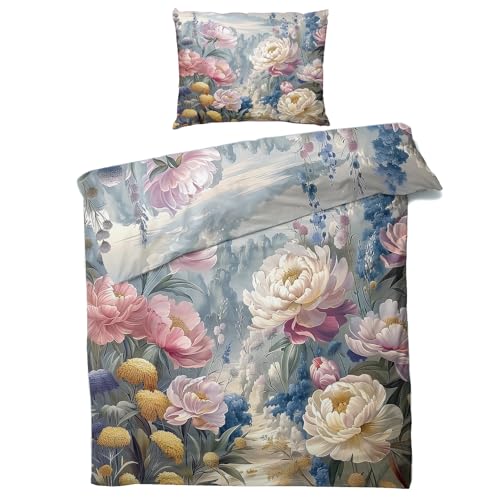 Bettwäsche 135x200 Blumen - Orientalisch Bettbezug 135 x 200 2er Set, Weiche & Angenehme Mikrofaser Bettbezüge & Kissenbezug 80x80, Bettwäsche-Sets mit Reißverschluss S%-50