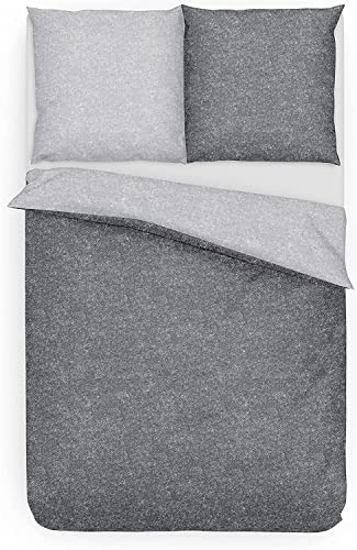 Träumschön Biber Bettwäsche 135x200 4teilig flauschig - Wendebettwäsche 135x200 4teilig Grau - Biber Bettwäsche 4tlg aus 100% Baumwolle