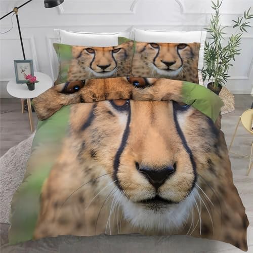 Generisch Brauner Leopard Bettwäsche 240x220cm, Tiere Bettbezug, 3-Teiliges Bettwäsche-Sets aus Atmungsaktiver und Weicher Mikrofaser, 2 Kissenbezüge mit Reißverschluss AN192