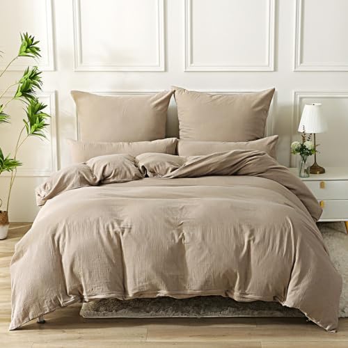 SOULFUL Doppelte Muslin Bettwäsche 200x200 Baumwolle, Bettwäsche-Sets 1er Set Bettbezug mit 2 Kissenbezüge 80x80 cm, ÖKO-TEX Bettwäsche Helles Kaffeebraun mit Reißverschluss SOULFUL Doppelte Muslin Bettwäsche 200x200 Baumwolle, Bettwäsche-Sets 1er Set Bettbezug mit 2 Kissenbezüge 80x80 cm, ÖKO-TEX Bettwäsche Helles Kaffeebraun mit Reißverschluss