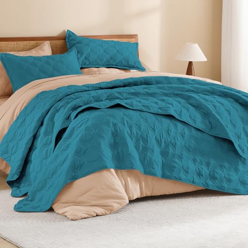 Litanika Übergroßes Bettwäsche-Set für King-Size-Bett, 308 x 305 cm, türkis, leichte Tagesdecke, Boho-Bettwäsche, Dekoration, für alle Jahreszeiten, 3-teilig (1 Steppdecke, 2 Kissenbezüge)