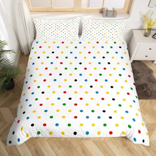 Punkte Bettwäsche 180x200 Bunte Punkte Bettwäsche Set, 3D Bettbezug Set Weich Microfaser Bettbezüge 3 Teilig Geometrie Wendebettwäsche für Doppelbett, mit 2 Kissenbezüge 6021e