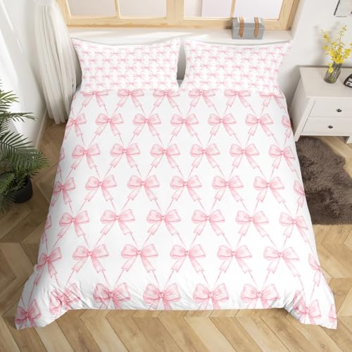 Homemissing Bow Bettbezug 220 x 240 cm, Bow Rose, Bettwäsche für Kinder, Mädchen, Frauen, niedliche Bogenknoten, Bettwäsche-Set, Kawaii-Streifen, Bettwäsche