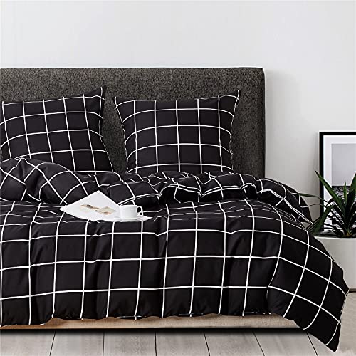 Boqingzhu Bettwäsche 135×200cm Kariert Schwarz Weiß Karo Bettwäsche Set Einzelbett Microfaser Bettbezug und Kissenbezug 80x80cm mit Reißverschluss