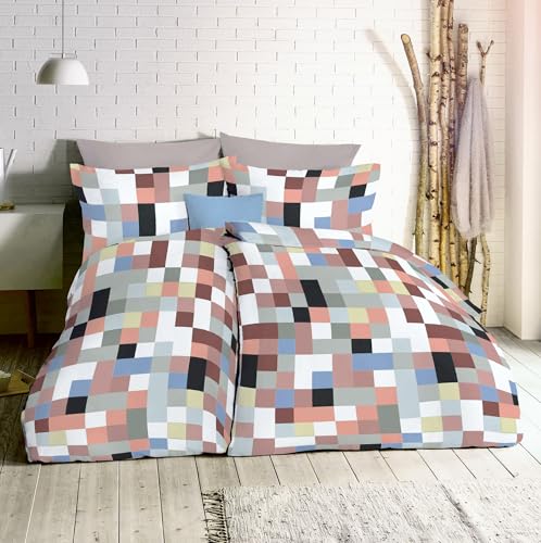 JACK by 135x200cm 4 TLG. Renforce Bettwäsche Karos Mehrfarbig Baumwolle, Farbe:Mehrfarbig