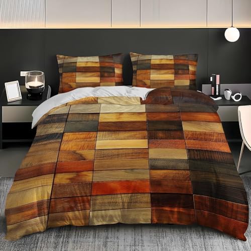 Bettwäsche 155x220 Vintage-Holzbrett 3D Druck Bettbezug 155x220 Landhausstil Bettwäsche-Sets Weiche Mikrofaser Bettwäsche Set 3 Teilig Bettbezüge für Doppelbett mit 2 Kissenbezüge H-4120