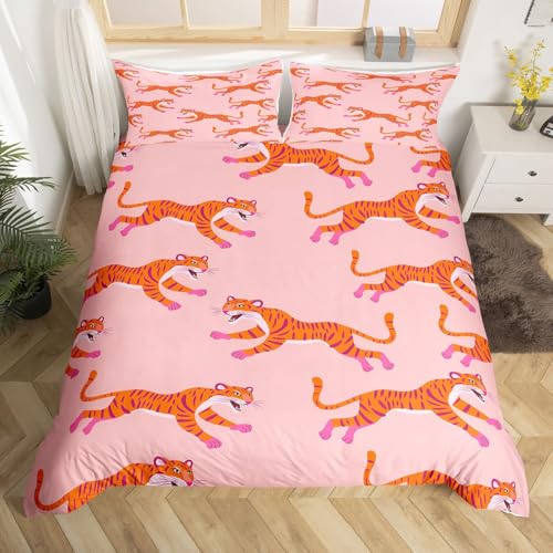 feelingyou Geparden Kinder Bettdecke S Größe Tropische afrikanische Leopard Wildtiere Decken Abdeckung für Schlafzimmer Rosa Bettwäsche Set(1 Kissenbehälter)