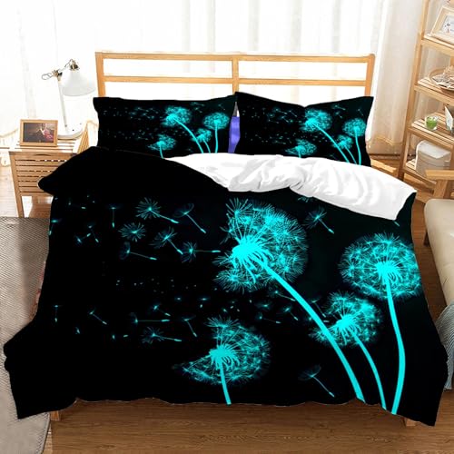 Hongduo 3D Pusteblume Bettwäsche Set 135x200 cm Weiche Mikrofaser Pflanze Bettwäsche-Set mit Reißverschluss 3 Teilig Bettbezug Set mit Kissenbezug 80x80 cm