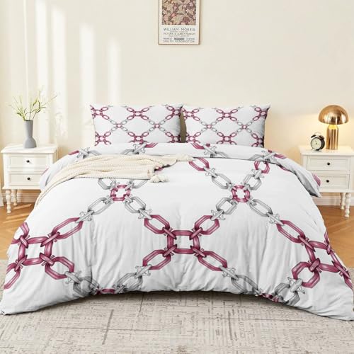 Bettbezug Mikrofaser 200 cm X 200 cm Industrieller Stil Ketten Metall Weinrot – Weiche & Atmungsaktive Bettwäsche, Hautfreundlich, Pflegeleicht, Knitterfrei, Waschbar, Mit Reißverschluss