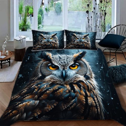 Ruiqieor Bettwäsche 135x200cm,Verschneite Nacht Eule Motiv Bettwäsche Set 3teilig,1 Bettbezug+2 Kissenbezug 80x80 cm,3D Tier gedruckte Kinder Bettwäsche?#8?