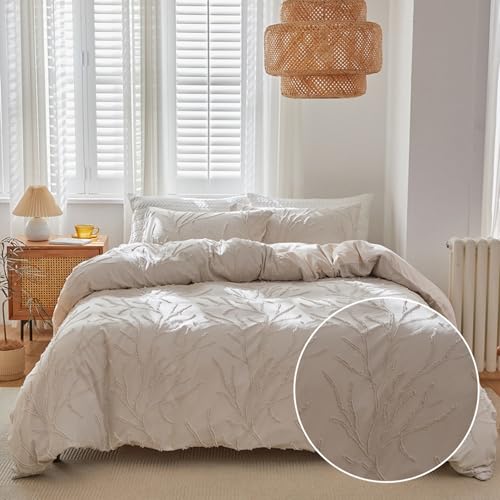 Tospass Boho Bettwäsche 220x240cm Khaki Gestreift Getuftet Bettwäsche Set Exquisite Stickerei Geometrisch Bettbezug Vintage Böhmisch Mikrofaser Deckenbezug mit Reißverschluss 2 Kissenbezug 80x80cm