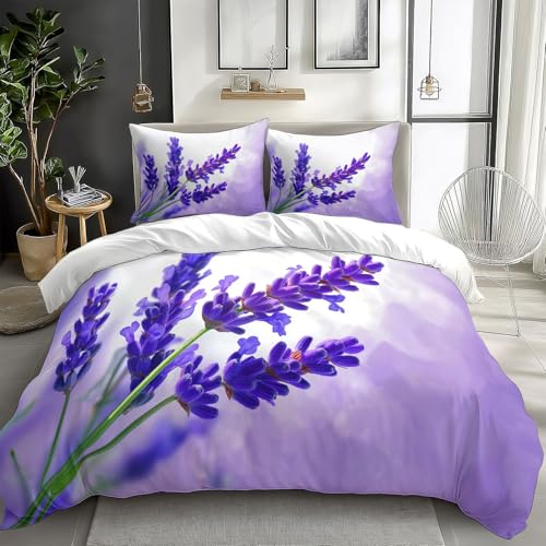 Bettwäsche-Sets 135 x 200 cm Botanischer Lavendel Elegant Bettbezug Weiche und Angenehme Mikrofaser Allergiker, 2 Teilig Bettwäsche mit Reißverschluss und 1 Kissenbezug für Teenager Erwachsene, Mauve