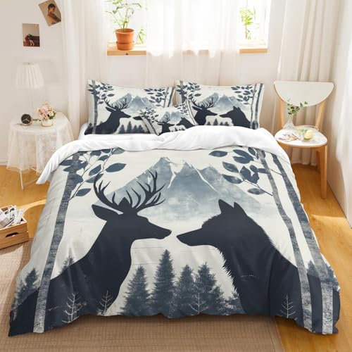 WVKFJEK Bettwäsche 135x200 cm Wolf Tier Abstrakt Microfaser Atmungsaktive Bettbezug Set 3 Teilig für Erwachsene Kinder Mädchen Junge Reißverschluss 2 Kissenbezug 80x80 cm