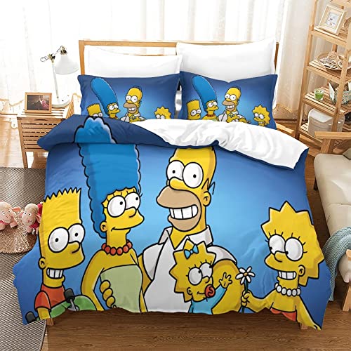 YINGD The Simpsons Bettbezug, Bettwäsche mit Anime-Charakteren, leichter Bettbezug, 1 x Kissenbezug x 2 Stück (200 x 200 cm)