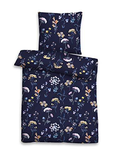 biberna 0636091 Bettwäsche Garnitur mit Kopfkissenbezug Mako-Baumwoll-Satin 1x 135x200 cm + 1x 80x80 cm marine