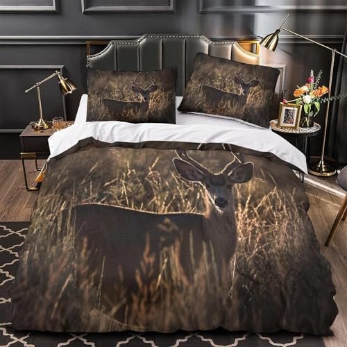 Bettwäsche 200x200 Elch 3D Druck Bettbezug 200x200 Wilde Tiere Bettwäsche-Sets Weiche Mikrofaser Bettwäsche Set 3 Teilig Bettbezüge für Doppelbett mit 2 Kissenbezüge I-3001