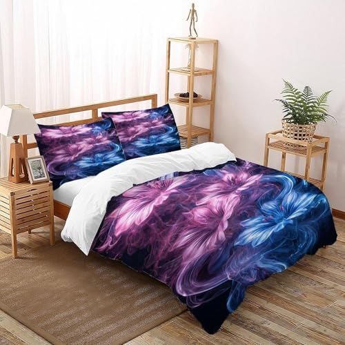SHEVOVER Rosa und Blaue Blumen Bettwäsche-Set 3D Effekt Pink Plant Weiche Mikrofaser Bettbezug Mit 2 Kissenbezügen Mit Leichtläufigem Reißverschluss Für Teens King?220x240cm?