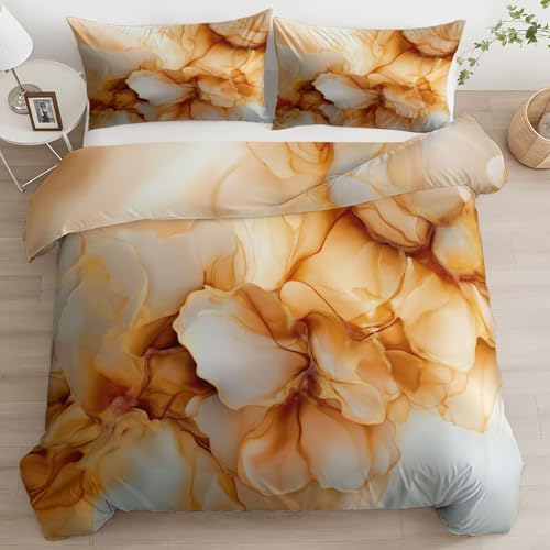 Bettwäsche Elegante Marmorstreifen 180 x 200 cm, Kinder Hellorange Bettwäsche-Sets, Flauschige Weiche Bettbezug mit 2 Kissenbezug 80 x 80 cm, Atmungsaktiv, Warm & Hautfreundlich