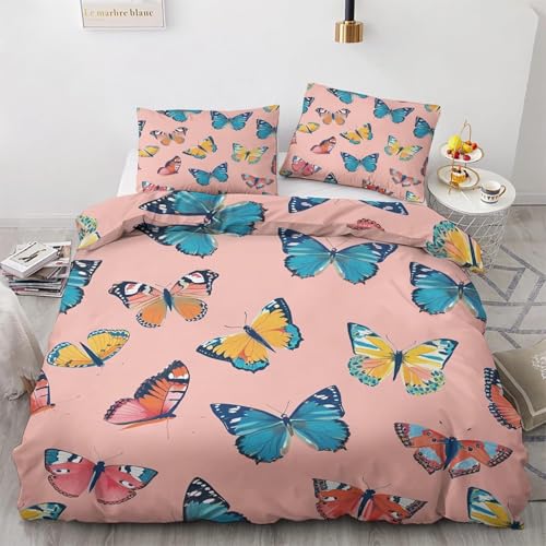 TACOKI Bettwäsche 220x240 Schmetterling, 3D Muster Pink Bettwäsche Set Weich Kuschelig Mikrofaser Bettbezug mit Reißverschluss Bettbezüge + 2 Kissenbezug 80x80 cm q1229