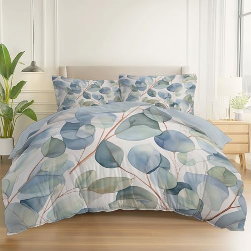 Weiche Bettwäsche 150 x 200 cm, Landhausstil Kiefern Bären Muster Bügelfrei Mikrofaser Bettbezug mit Reißverschluss - Hellblau Wend Bettbezug für Mädchen Damen