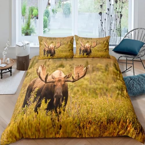 LMMSMGS Bettwäsche 135x200 Elch Bettwäsche-Sets– Weiches Mikrofaser-Set mit Bettbezug 135x200 + 1 Kissenbezüge 80x80 mit Reißverschluss Eckbinder für Mädchen Jungen