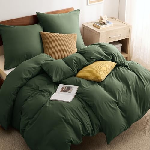 BEDSURE Bettwäsche 135x200 4teilig Grauolivgrün - 2 Bettbezüge 135x200 cm + 2 Kissenbezüge 80X80 cm, ÖKO-TEX Bettwäsche-Sets Grün Polyester Mikrofaser mit Reißverschluss