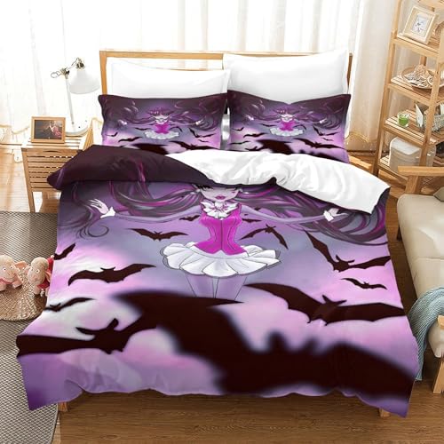 Monster High Bettwäschegarnitur 3D Gedruckter Animated Characters Bettbezug Set Für Kinder Mädchen Jungen Weich Microfaser Und Kissenbezüge Bettwäsche Reissverschluss 3 Teilig Single?140x200cm?