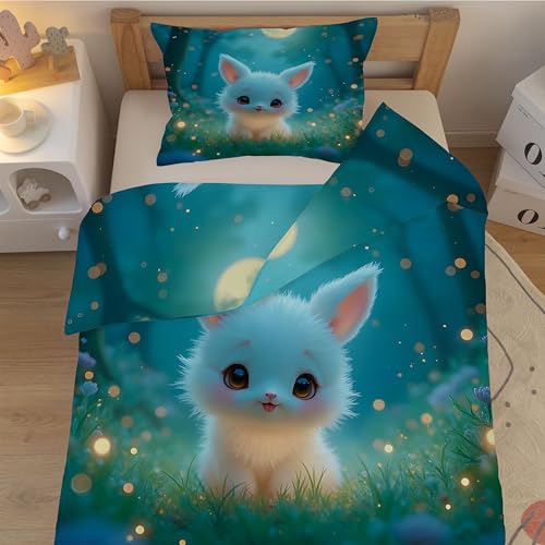 Pflanzen Blume Kinderbettwäsche 100x135 cm - Tier Bettwäsche-Sets für Baby Kinder - Türkis Weich Bettbezug 2 Teilig mit Reißverschluss - Bettbezüge 100 x 135 cm + 2 Kissenbezug 40x60 cm