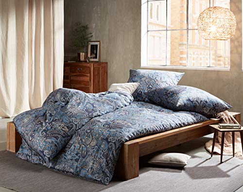 Bettwaesche-mit-Stil Mako Satin Paisley Bettwäsche orientalisch blau 135x200 + 80x80 cm - 100% Baumwolle