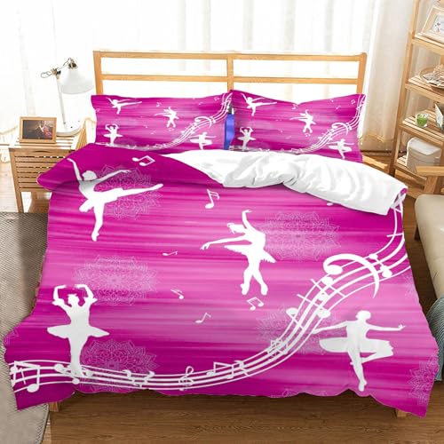 Hongduo 3D Prinzessin Ballett Bettwäsche 135x200 cm Weiche Mikrofaser Niedlich Bettwäsche-Sets mit Reißverschluss 3 Teilig Bettbezug Set mit Kissenbezug 80x80 cm