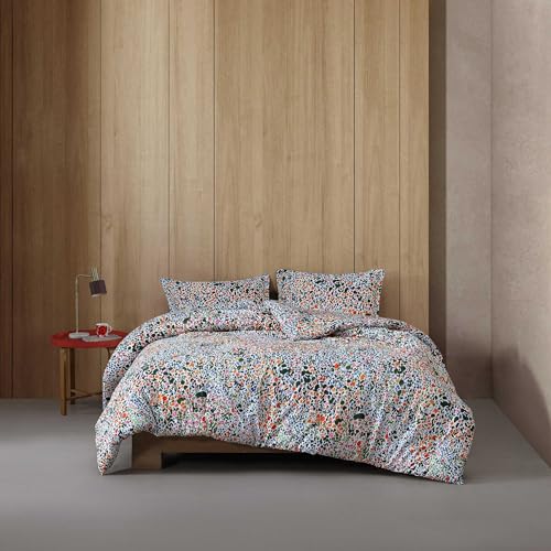 Marimekko – Bettbezug für King-Size-Bett, natürlich weiche und glatte Baumwoll-Perkal-Bettwäsc he mit leichtem Gefühl – 3-teiliges Bettwäsche-Set mit passenden Kissenbezügen (Rantanitty Orange)