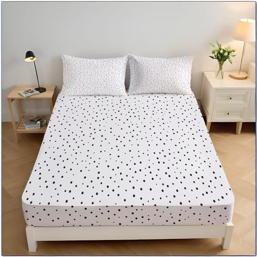 Weiche Atmungsaktivem Kleine Punkte Bedruckte Spannbettlaken, Schwarz Weiß Spannbetttuch Einfach Bis 30 cm Hohe Matratzen, Tiefe Tasche, 140x200cm Bettwäsche Dekor Set Weiche Atmungsaktivem Kleine Punkte Bedruckte Spannbettlaken, Schwarz Weiß Spannbetttuch Einfach Bis 30 cm Hohe Matratzen, Tiefe Tasche, 140x200cm Bettwäsche Dekor Set