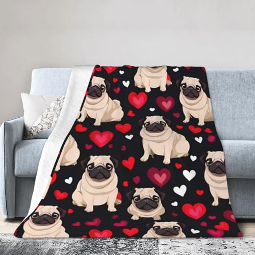 WOPQS Süße Mops-Decke, ultraweich, Mikro-Fleece, warme Decke, Bettlaken, Sofa, Bett, Überwurf, Heimruhe Bettwäsche